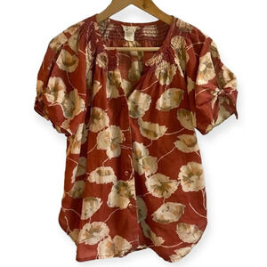 Vintage Amber Floral Short Sleeve Button down Blouse, M